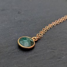 Emerald corundum 8mm round silver gold plated necklace